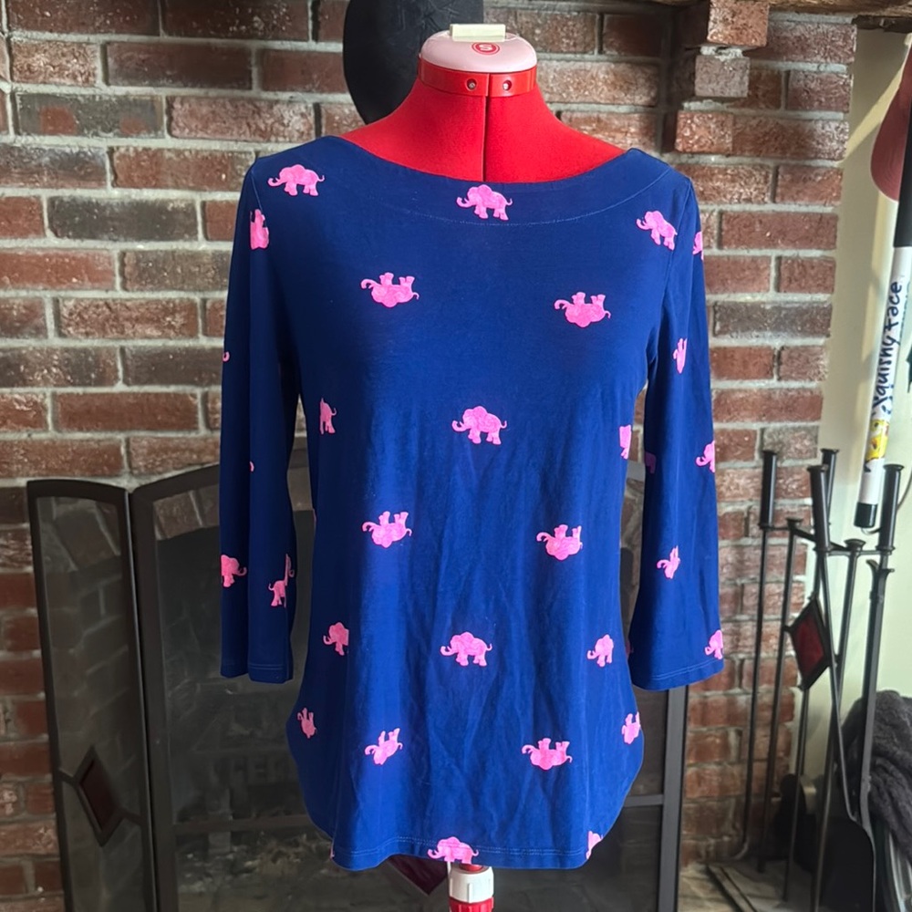 Blue Top with Pink Elephant Print